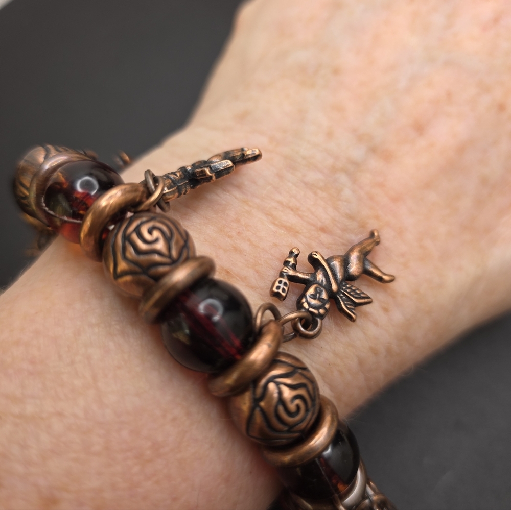 Copper and Red Beaded Charm Bracelet (2323) - Picture 3 of 3